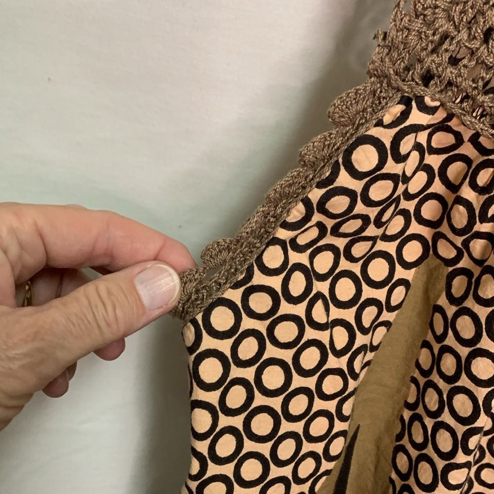 VTG Blue Plate Women's Brown Crochet Strap Dot Print Sleeveless Tank Top L - Picture 10 of 10